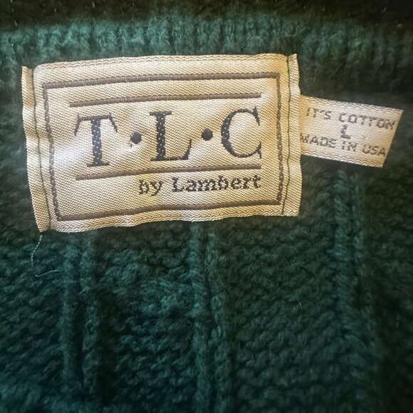 T.L.C By Lambert Green Cable Knit Sweater Made In USA Cotton Blend - Picture 5 of 6